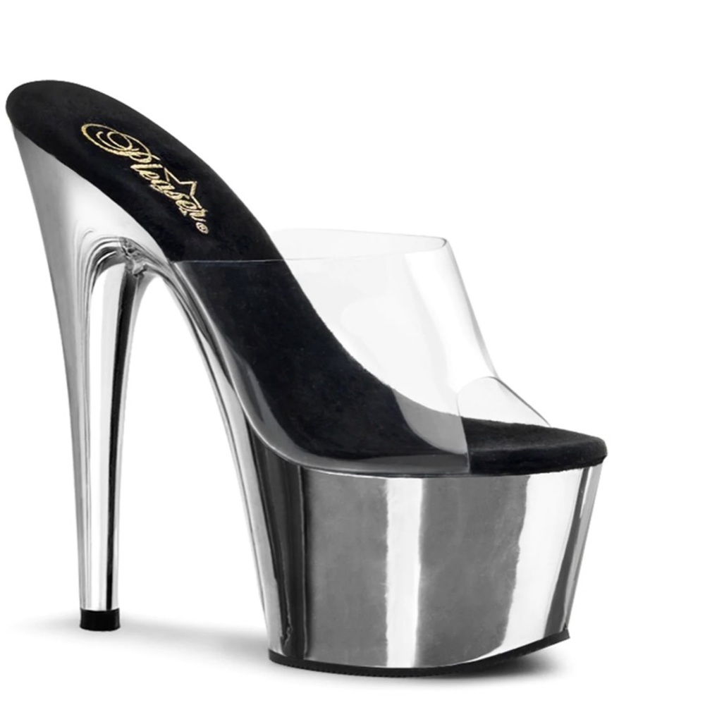ADORE Pleaser Mules NEW Silver